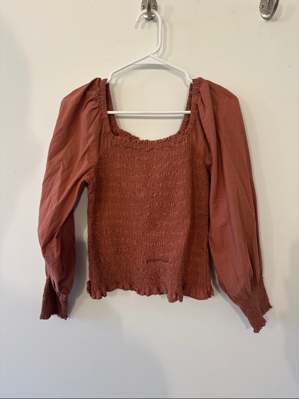 Madewell 100% Cotton Smocked Long-Sleeve Peasant Top - Rust